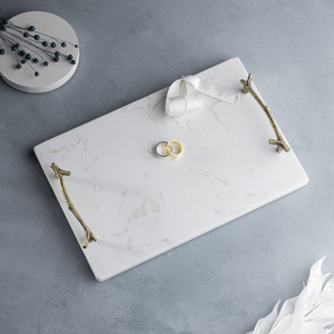 Plateau de service traditionnel en marbre avec poignée en laiton doré, accessoire décoratif pour la maison, les mariages et les hôtels, plateaux en laiton et en marbre - Product Image 6