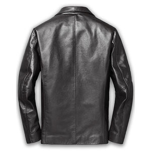 Chaqueta de Cuero Genuino Negra para Hombre de Alta Calidad, Corte Entallado, Cuello Camisero, Cierre de Cremallera, Estilo Casual para Otoño - Product Image 2