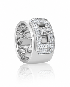 Anillo de Lujo Vintage con Diamantes Pavé y Hebilla, Oro 10K 14K 18K, Plata 925 935, Banda Ancha, Joyería Moderna de Diseñador para Boda - Product Image 4
