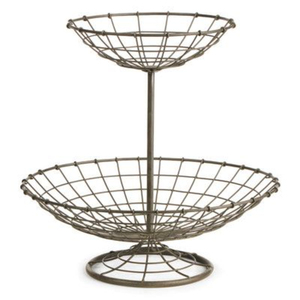 Cesta de Almacenamiento de Metal de Dos Niveles, Redonda, Negra, con Base de Alambre, para Exhibir Artículos de Cocina, Elegante Cesta Decorativa de Alambre - Product Image 4