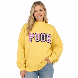 Sudadera de cuello alto estilo gingham para mujer, con apliques de letras griegas bordadas, 100% algodón, corte holgado, ecológica - Product Image 1