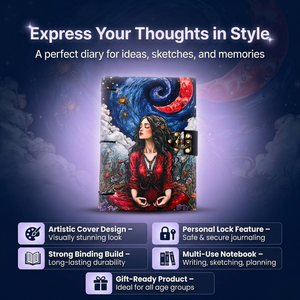 <b>A5</b> Artistic Meditation Journal Lock <b>Notebook</b> Handmade Paper Celestial Moon Design | Cardboard Diary Spiritual Writing Book Bulk - Product Image 4