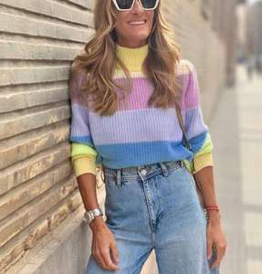 Suéter de Punto Casual de Moda Coreana para Mujer, Jersey de Cuello Redondo, Talla Única para Invierno y Verano, Hecho de Poliéster - Product Image 2