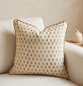 Funda de Almohada Decorativa con Estampado de Bloques, Diseño Floral Arabesco, Borde con Ribete, Decoración Escandinava - Product Image 1