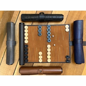 Jeu de backgammon de luxe personnalisé en cuir PU, portable, pour les voyages, avec poche zippée, style vintage - Product Image 5