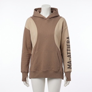 Sudadera con Capucha Colorblock Marrón y Beige para Mujer, Sudadera Holgada de Felpa, Diseño Casual y Moderno - Product Image 3