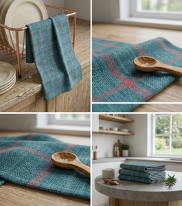 Sai Impex 100% Cotton Woven Kitchen <b>Towel</b> Plaid Pattern <b>Navy</b> Blue White Stripe Washable Anti- Sustainable for Kitchen Hotel - Product Image 4