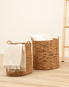 Handwoven Round Water Hyacinth Storage Basket <b>Bins</b> Handmade Natural Weave Sustainable Home Organizer Wholesale Bulk Supplier - Product Image 5