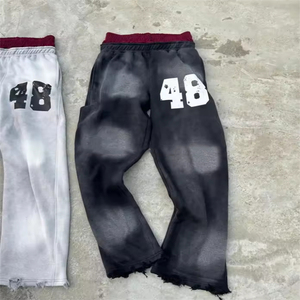 Top Selling Lightweight Casual Baggy Fit Sweatpants Distressed Acid Wash Joggers Wide Leg Men's Pants Double Waist Flare 2026 - Product Image 4