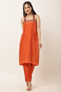 Vestido casual naranja sin mangas con tirantes, cuello cuadrado, estilo occidental, con lentejuelas y cuentas bordadas, para primavera. - Product Image 3