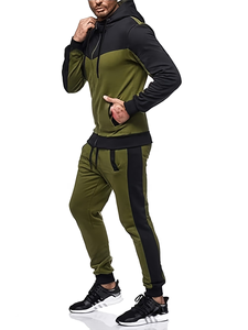 3pcs Men's Casual Hooded Patchwork Set with Long-sleeved Solid-color T-shirt Men's Casual Sportswear Set made in Bangladesh - Product Image 2