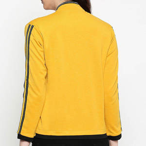 เสื้อแจ็คเก็ตถักสีเหลืองสำหรับผู้หญิง แขนยาว คอตั้ง ปิดด้วยซิป ลายทางตัดกัน เหมาะสำหรับใส่ในฤดูใบไม้ร่วง - Product Image 2