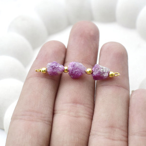Ruby Connector Three Stone With Beaded Charm Connector Handmade Gold Plated Birthstone Jewelry Gift For Her - Product Image 5