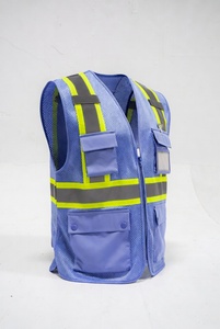 Gilet de sécurité réfléchissant bleu avec panneaux en maille et plusieurs poches pour les travaux de construction et de circulation - Product Image 1