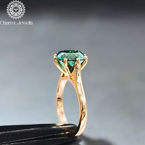 แหวนมอสซาไนต์ทรงกลม Charm_Jewells แหวนหมั้นแบบคลาสสิกประดับเพชรโรสโกลด์สำหรับผู้หญิง - Product Image 5