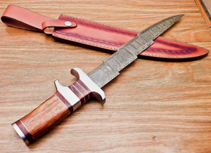 Cuchillo Bowie de Acero de Damasco OEM Imperial Enterprises con Mango de Madera, Hoja de Punta Caída y Borde Recto de 0.6mm de Grosor, Funda de Cuero - Product Image 5