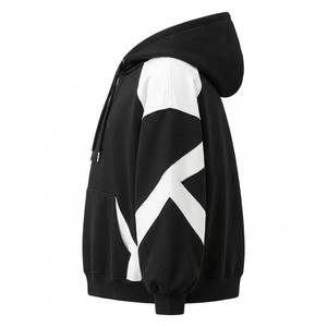 Black <b>White</b> Color Block Unisex Winter Hoodie Pullover <b>Sweatshirt</b> with Drawstring Hood Front Pocket 280g Fleece Streetwear Style - Product Image 5