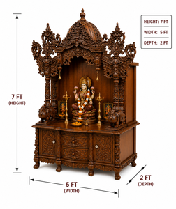 Grand Temple Hindou en Bois pour la Maison avec Armoire de Rangement et Finition en Bois de Teck Premium, Grande Salle de Prière Hindoue en Bois, USA - Product Image 4