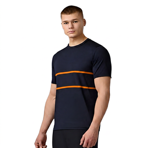 Camiseta de Manga Corta Azul Marino para Hombre con Patrón Rojo, Cuello Redondo, Tejido de Punto, Corte Regular, Estilo Casual - Product Image 2