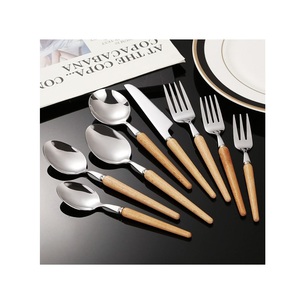 Fancy Design Stainless Steel Cutlery Set With Wood Handle Modern Style Dinnerware Mirror Polished Knife Fork Spoon <b>Flatware</b> Set - Product Image 1