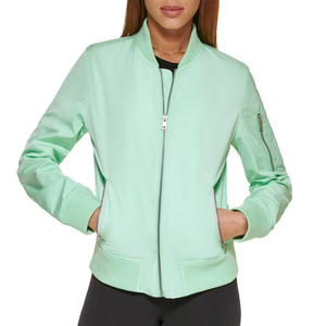 Chaqueta Bomber Verde Menta para Mujer, Manga Larga, Cierre de Cremallera, Cuello Alto, Estilo Casual, Color Sólido, Largo Regular - Product Image 4