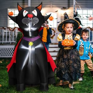 Decorazioni gonfiabili da giardino per Halloween, gatto vampiro di 1,4 metri con mantello rosso spaventoso - Product Image 3