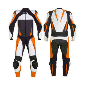 Traje de Motociclismo de Cuero Personalizado de Una Pieza, Naranja, Negro y Blanco, con Protección CE, Traje de Pista para Moto, Fabricante OEM Personalizado - Product Image 3