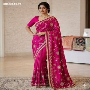 Sari de seda brillante de la mejor calidad con trabajo de cinta Jaal - Colección de blusas de seda Banglori, exportador de moda femenina, proveedor indio - Product Image 1