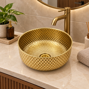 Lavabo de luxe en laiton martelé à pois, fait main, doré, à poser sur comptoir, pour salle de bain, hôtel, villa, décoration, sanitaires - Product Image 4
