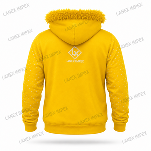 Sweat-shirt à capuche jaune personnalisé pour homme avec strass, manches et poches cloutées, fermeture éclair intégrale, style streetwear tendance - Product Image 3