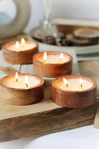 Wooden handmade new <b>candle</b> holder glass with <b>set</b> of 3 and trey - top seller premium home decor here - Product Image 2