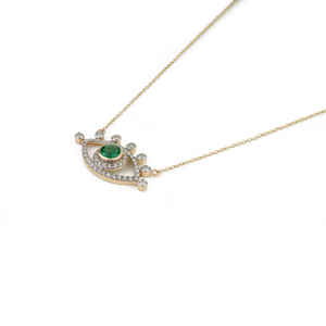 Unique Latest Design Round Cut <b>Emerald</b> & Diamond Evil Eye <b>Pendant</b> Necklace Pure 14K Yellow Gold Customized Gemstone Jewelry - Product Image 5