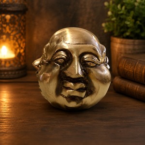 Sculpture de tête de Bouddha en bronze antique, faite à la main, style Art déco, avec cadre doré, statue en métal moulé pour décoration intérieure, cadeau d'affaires - Product Image 1