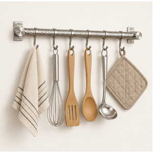 Stainless Steel Wall Mounted Kitchen Utensil Rack with Sliding S-<b>Hooks</b> Multipurpose Rail Organizer for Pots Pans Spatulas - Product Image 6