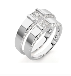 925 Sterling Silver Gold Plated Round Brilliant Cut Zircon Bezel Set <b>Wedding</b> <b>Couple</b> <b>Rings</b> - Product Image 2