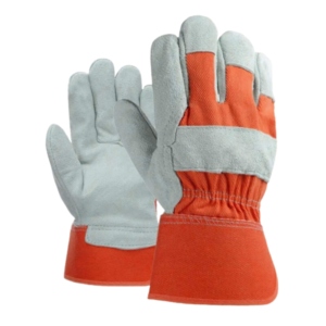 Guantes de cuero vacuno de alta resistencia con forro de tela de algodón perforada y puño de goma, resistentes a cortes, para uso general. - Product Image 1