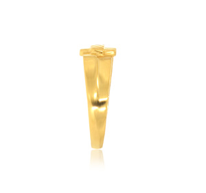 Classic Men’s Gold Plated Wide Band Ring with Elegant Geometric Engraved Center Design for Wedding, Party and Daily Wear - Product Image 3