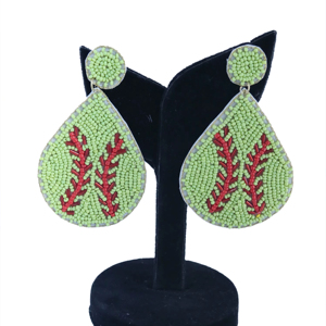 Lightweight & Comfortable Designe Beaded Baseball Earrings Green Teardrop Sports <b>Fan</b> Statement Earrings for Women and Girls 2026 - Product Image 1