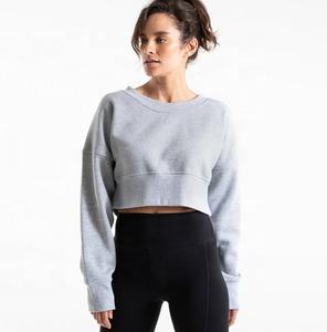 Sudadera corta informal de manga larga para mujer, Top corto personalizado con cuello redondo para entrenamiento de gimnasio en blanco - Product Image 1