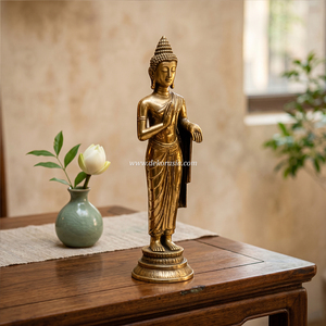 Statue de Bouddha debout en laiton, faite à la main, vintage, élégante, décoration de table pour la maison et l'affichage de luxe - Product Image 2