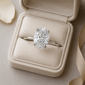 Classic <b>Solitaire</b> Engagement <b>Ring</b> Women Oval Lab Grown Genuine Diamond 1 Carat Brilliant Cut Rhodium Plated 14K/18K Solid Gold - Product Image 4