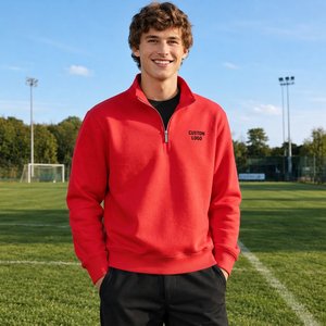 Wholesale <b>Men's</b> Half Zip Pullover Sweatshirt Lightweight <b>White</b> <b>Long</b> <b>Sleeve</b> Casual Fitness Sportswear Fashion Apparel - Product Image 5