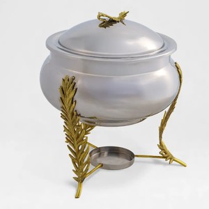 Luxury Dual Tone Chafing Dish With Decorative Gold Stand Stainless Steel <b>Buffet</b> Food <b>Warmer</b> For Hotel Use - Product Image 1