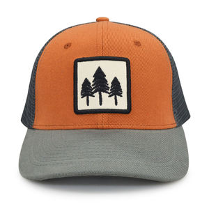 Casquette Trucker Unisexe Orange et Grise avec Patch Brodé Arbre, Dos en Maille, Fermeture Snapback Réglable, Design Décontracté à 6 Panneaux - Product Image 3