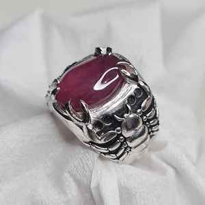 Natural <b>Ruby</b> <b>Mens</b> <b>Ring</b> Alpaca Mixed Metal Scorpion Handmade Gemstone Silver <b>Ring</b> Luxury Jewelry Gift For <b>Men</b> - Product Image 2