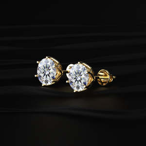 Round Cut Moissanite Lotus Radiance Stud Earrings 4 TCW Colorless VVS 14K Gold 2 Carat Solitaire 6-Prong <b>Screw</b> Back Handmade Jew - Product Image 3