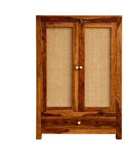 Wholesale Boho <b>Solid</b> <b>Wood</b> Rattan Cabinet 2 Door Woven Cane Storage Cupboard with Bottom Drawer | Pindel Handicraft - Product Image 2