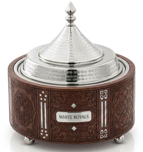Arabesque Engraved Walnut Wood Finish Durable Eco-Friendly Hotpot Premium Stainless Steel <b>Insulated</b> Casserole Mother Pearl - Product Image 1