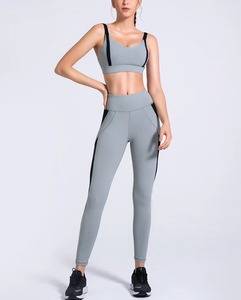 Ensemble de vêtements de sport pour femmes, séchage rapide, modeste, écologique, couleur unie, deux pièces, spandex/polyester, taille en V, gym, fitness - Product Image 6
