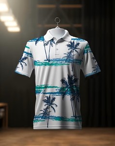 เสื้อโปโลชายลายต้นปาล์มสำหรับฤดูร้อน แขนสั้น สวมใส่สบาย ระบายอากาศได้ดี ผลิตจากผ้าฝ้ายอ๊อกซ์ฟอร์ด ดีไซน์แบบทอ - Product Image 1
